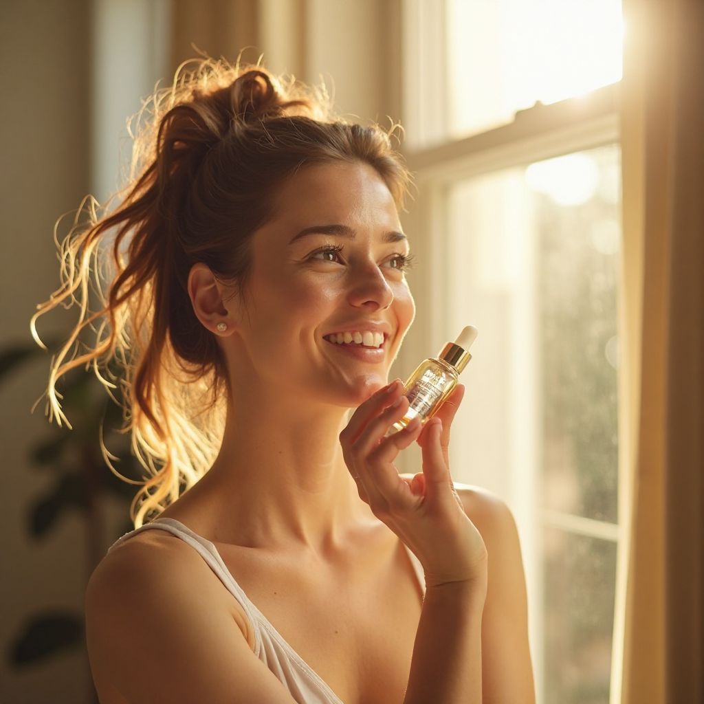 Woman applying natural facial serum